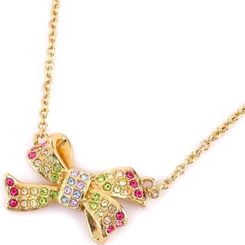 Coach Rainbow Bow Necklace NWT Gold Pave Pendant Sparkly Gift Jewelry Trend 2025